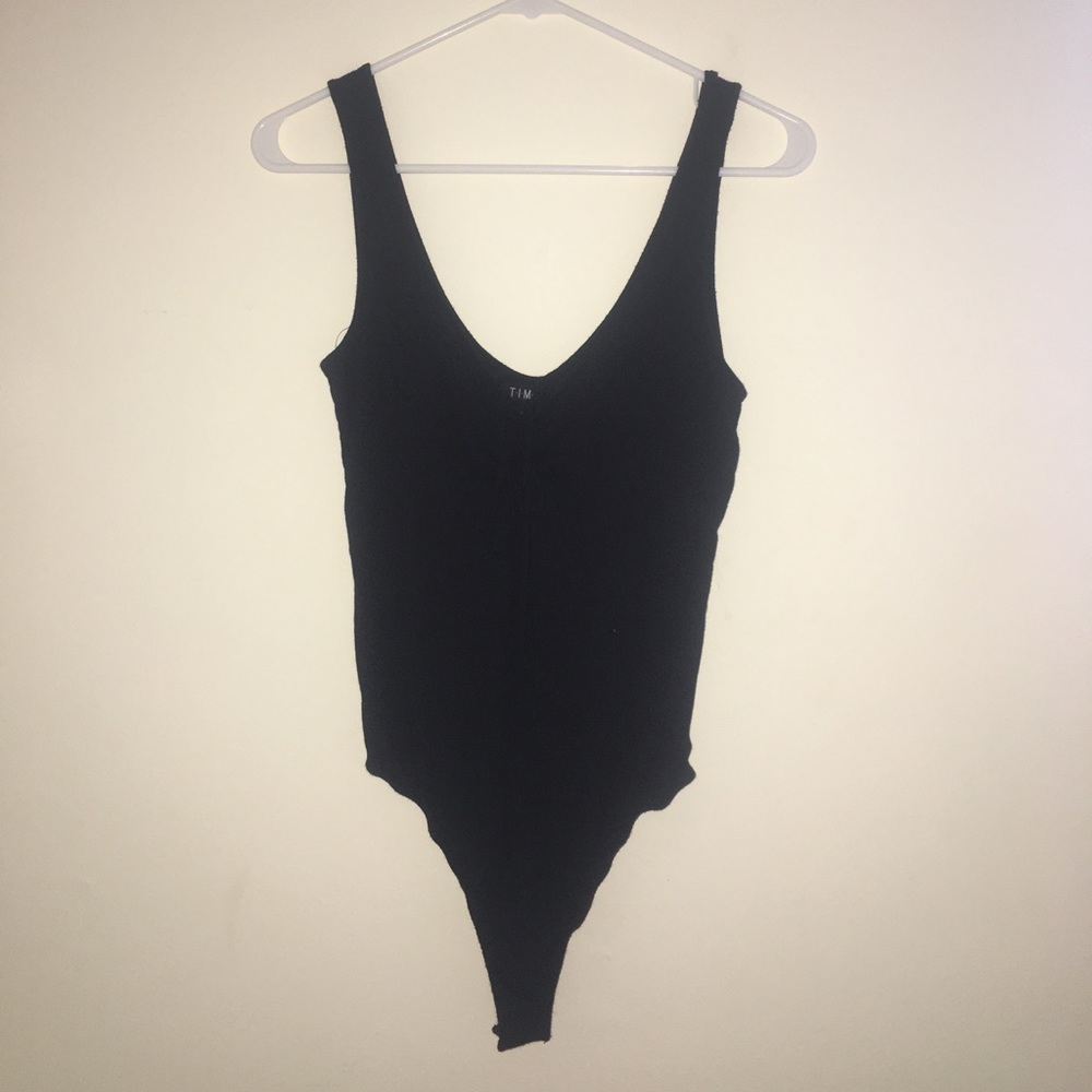 Black Ribbed Lace Up Bodysuit